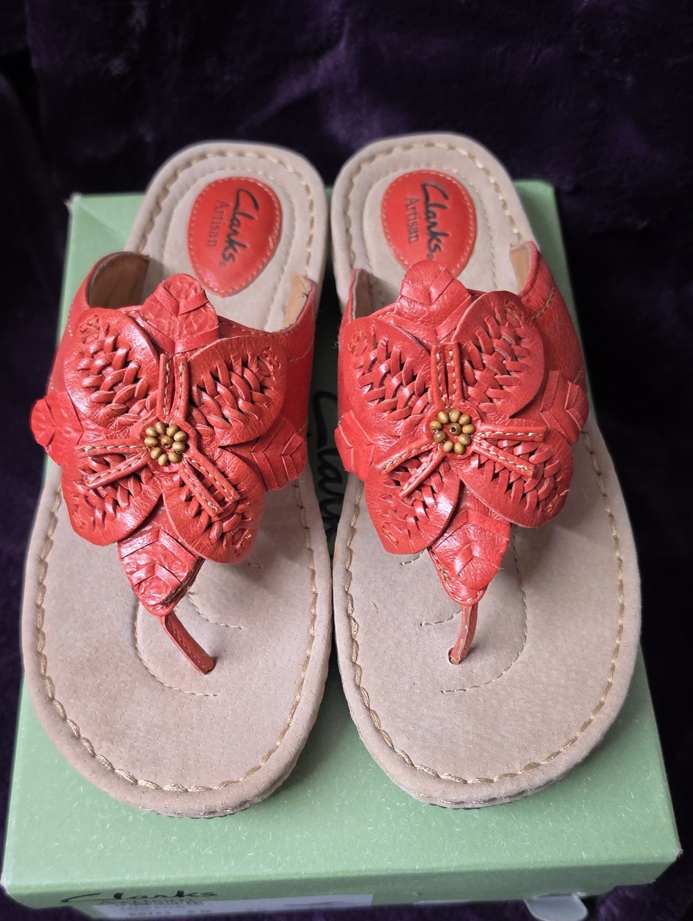 Clarks Coral Latin Palm Leather Floral Sandals Sz 8
